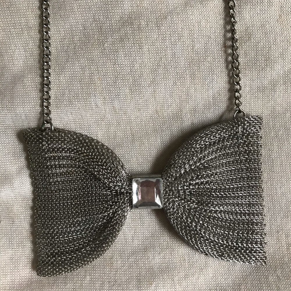 Silver Gemstone Bow Tie Necklace